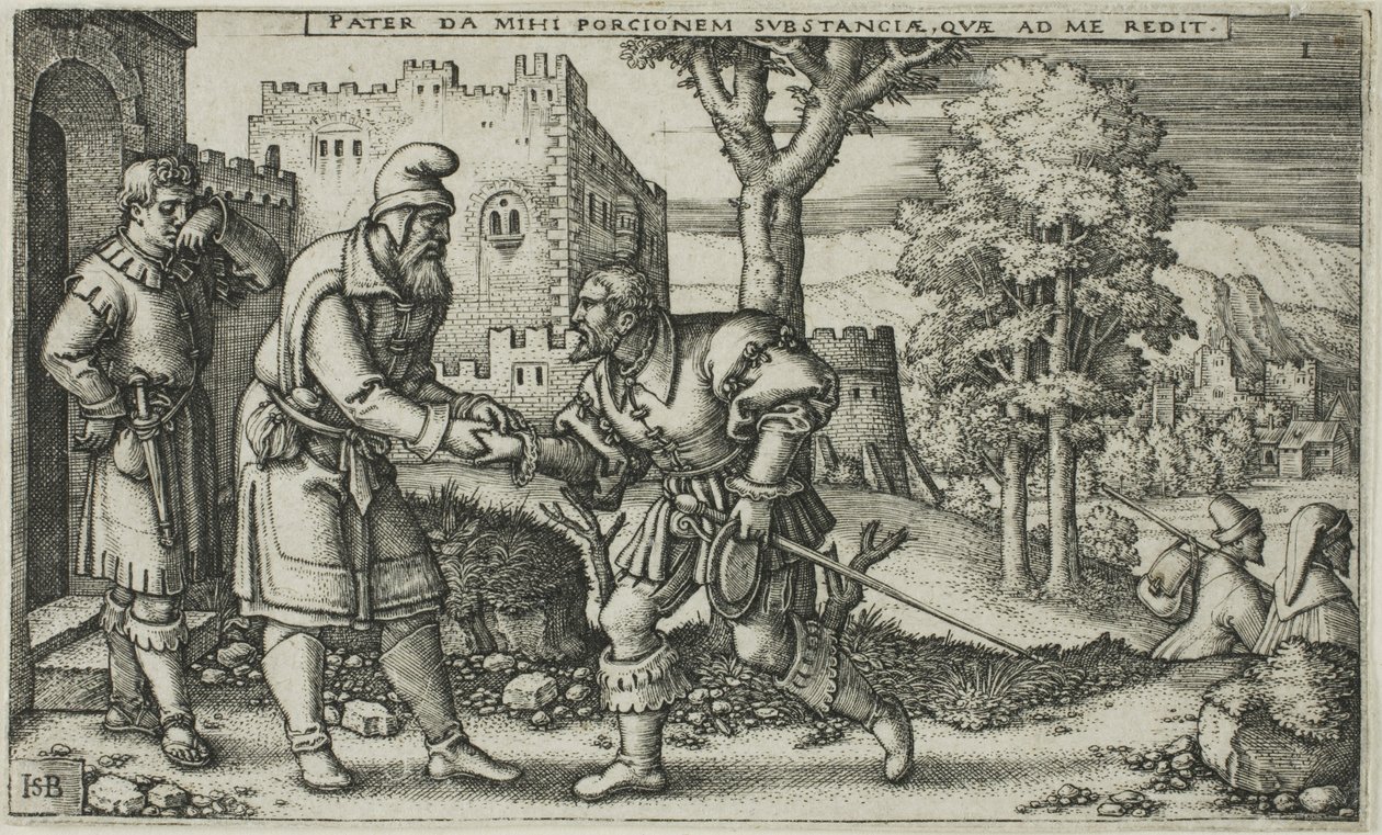 The Departure of the Prodigal Son, plate one from The History of the Prodigal Son by Hans Sebald Beham