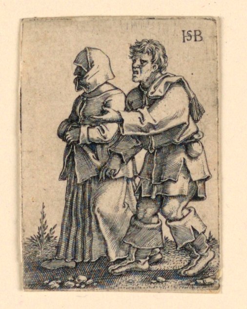 The Wedding Procession: Couple Walking Left, Woman Wearing a Bonnet by Hans Sebald Beham