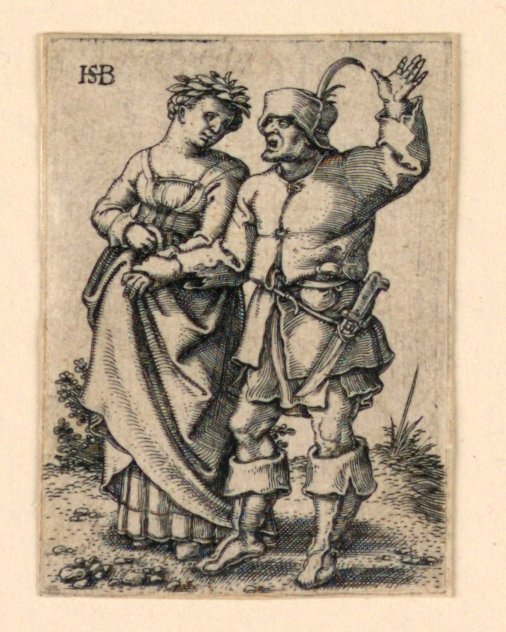 The Wedding Procession: Couple walking left, woman wearing a wreath by Hans Sebald Beham