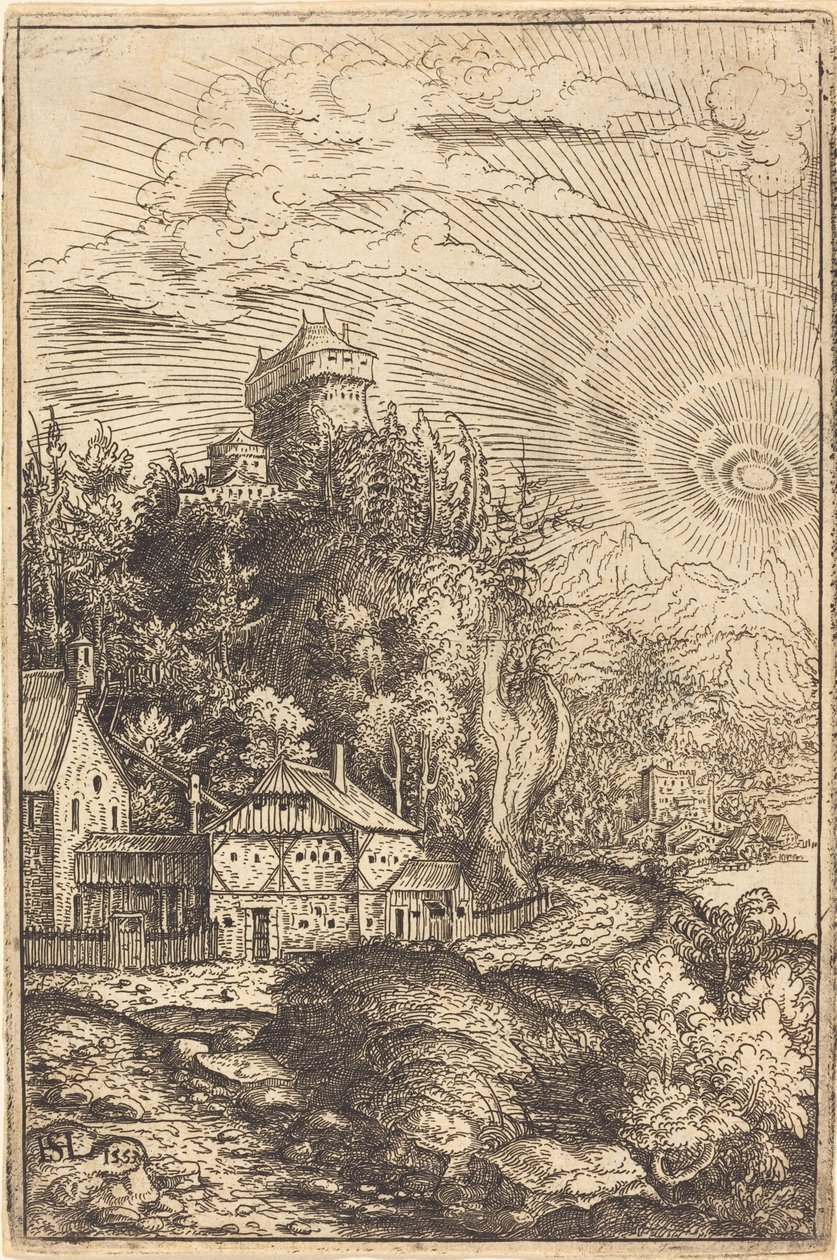 Landscape with a Castle and Radiating Sun by Hans Sebald Lautensack