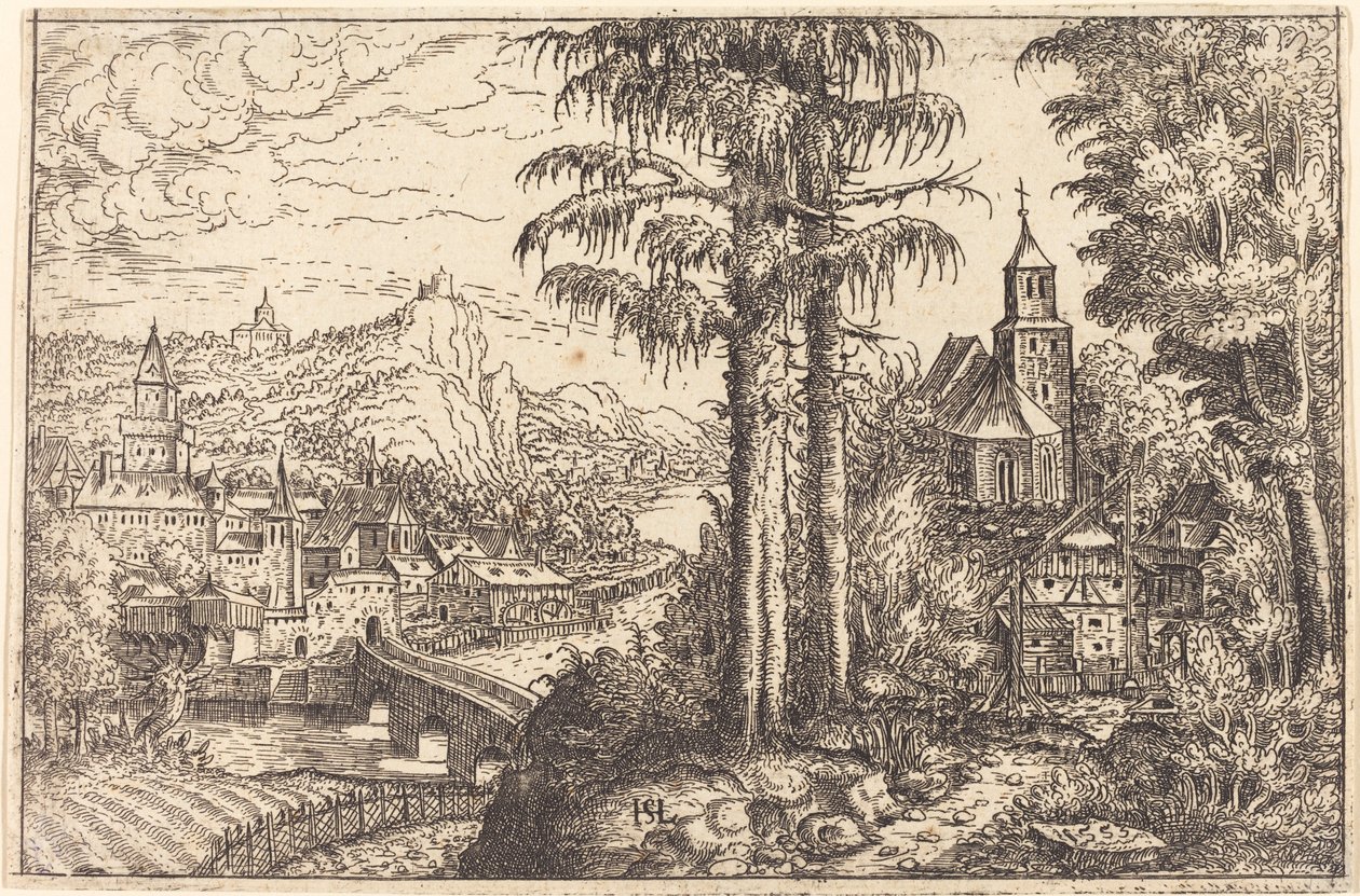 View of a Town near a River with a Church on the Right, 1553 by Hans Sebald Lautensack