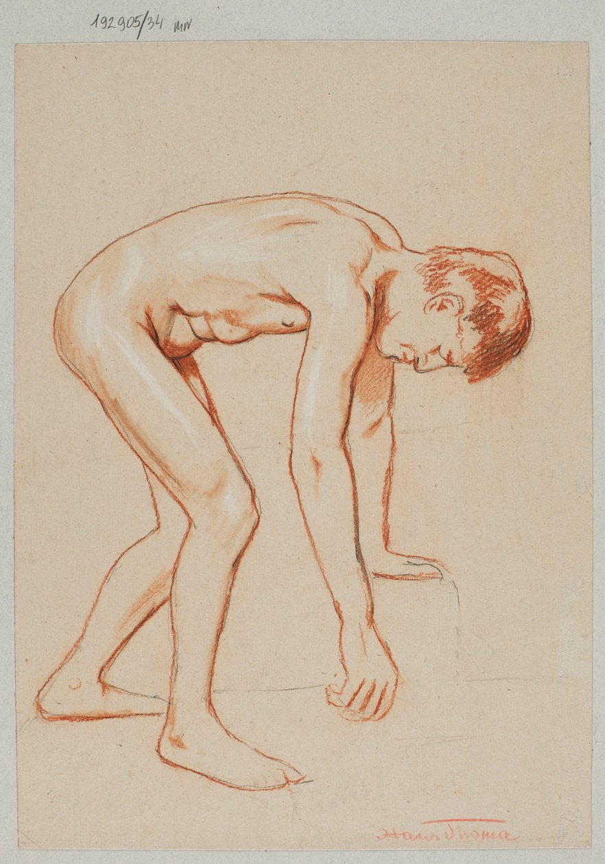 Nude of a Young Man Leaning Forward, Shown in Profile by Hans Thoma