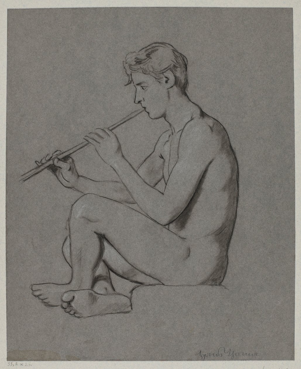 Nude Youth Playing the Flute by Hans Thoma