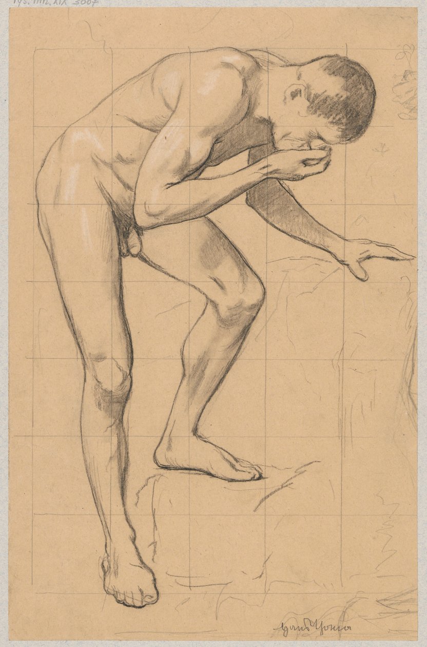 Nude of a Man Bent Forward by Hans Thoma