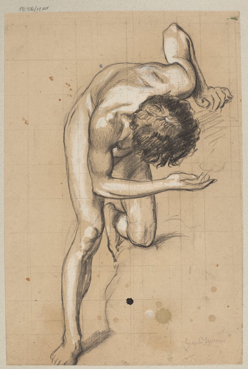 Nude of a Young Man Bent Forward by Hans Thoma