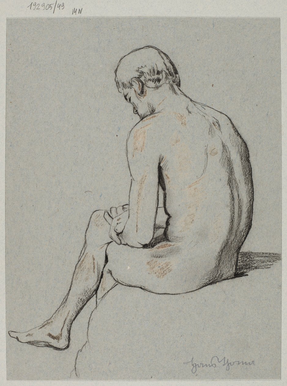 Nude of a Seated Man with Leg Crossed by Hans Thoma