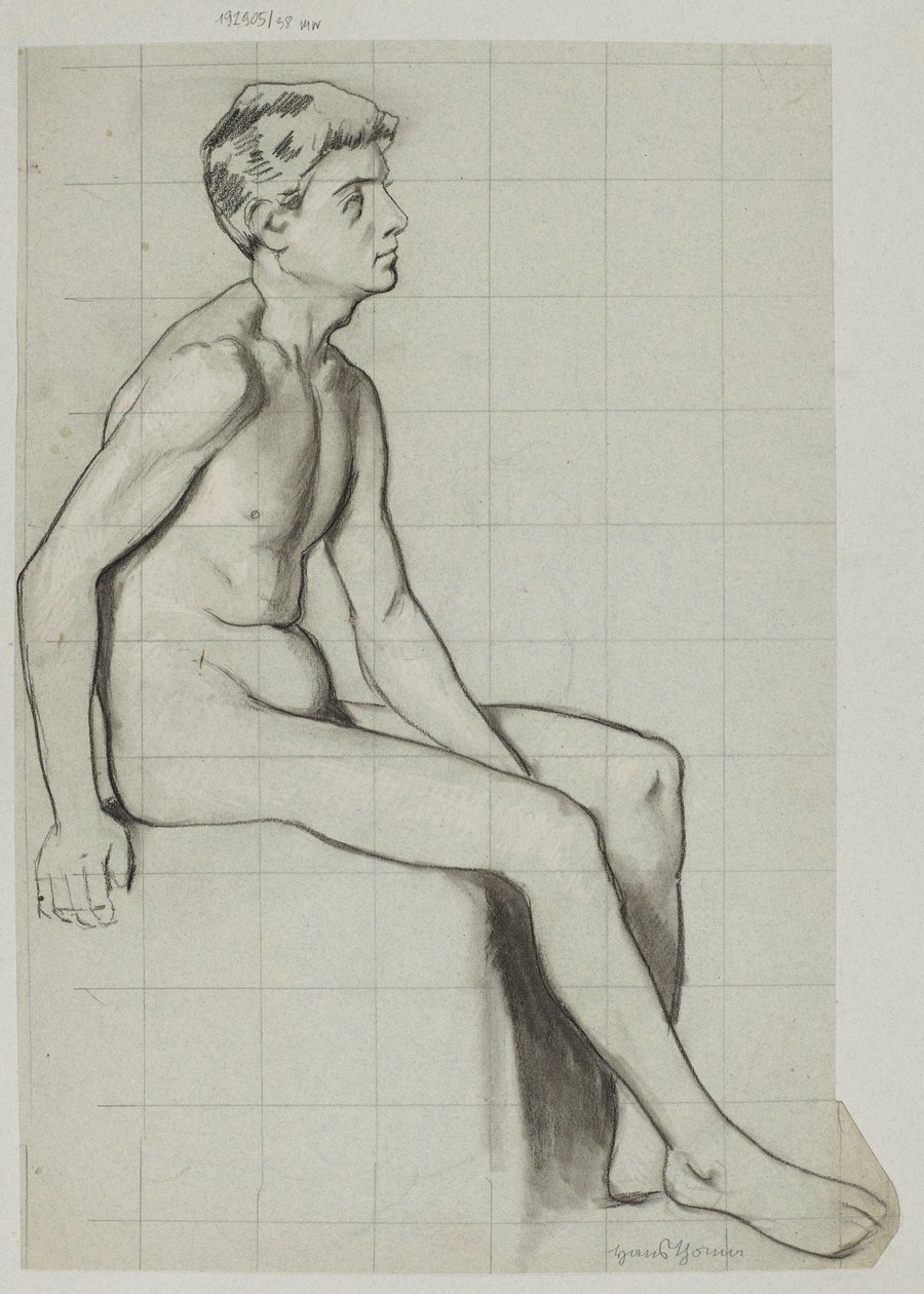Nude of a Seated Man in Profile by Hans Thoma