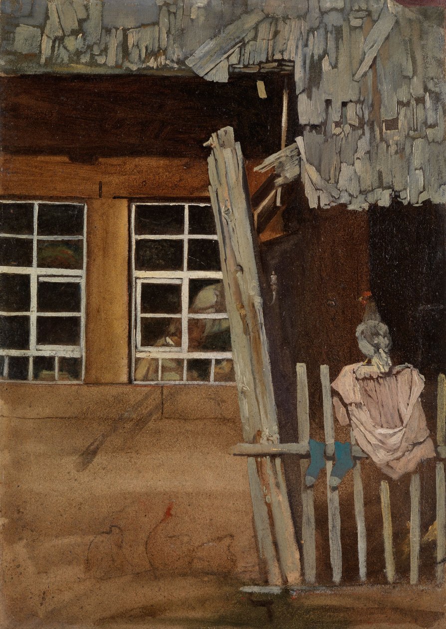 Farmhouse Corner with Garden Fence and Chicken by Hans Thoma