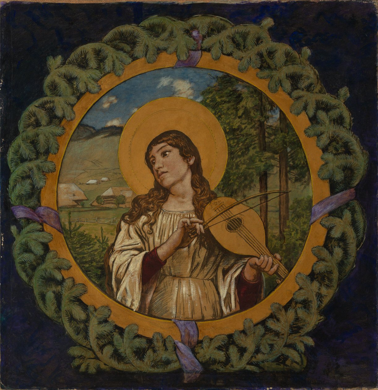 Saint Cecilia in a Wreath of Fir by Hans Thoma