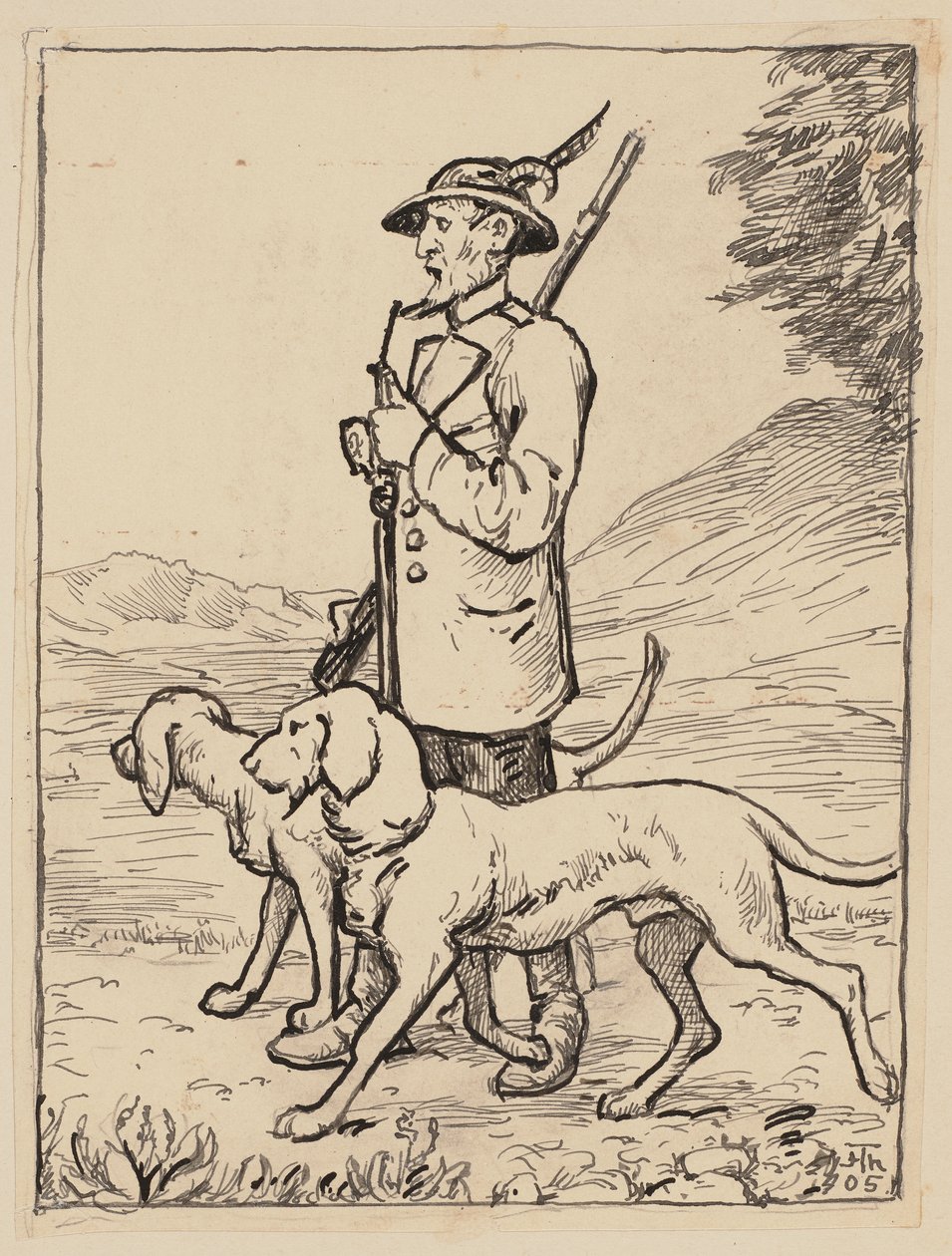 Drawing for the Primer: Hunter by Hans Thoma