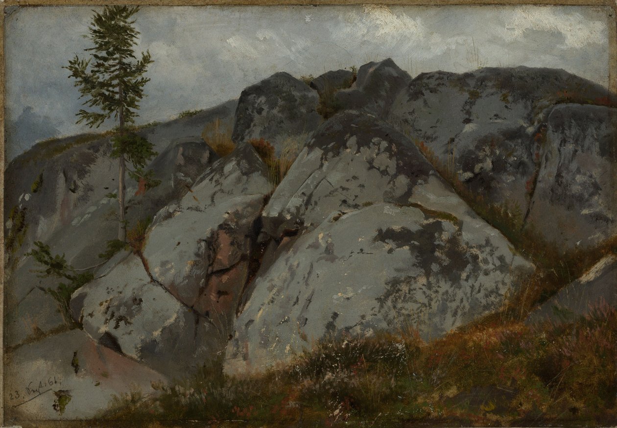 Rock Blocks with Small Firs by Hans Thoma