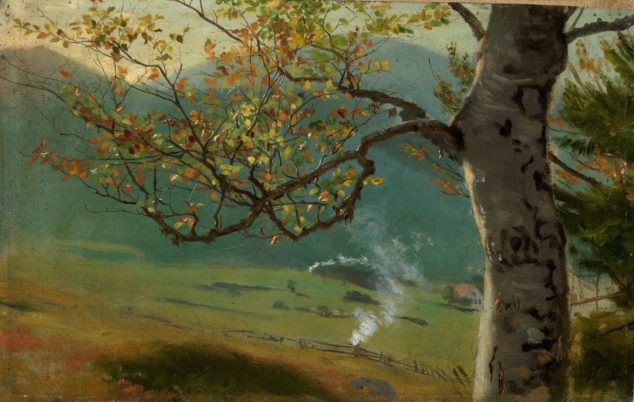 Autumn Tree in Front of Meadow Valley by Hans Thoma