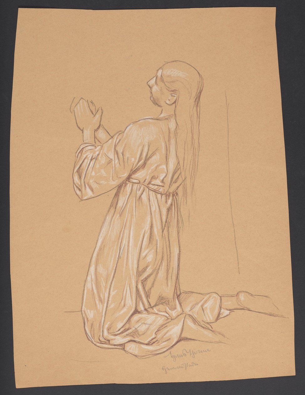 Kneeling Mary Magdalene, (verso: Contour Repetition of the Same Composition) by Hans Thoma