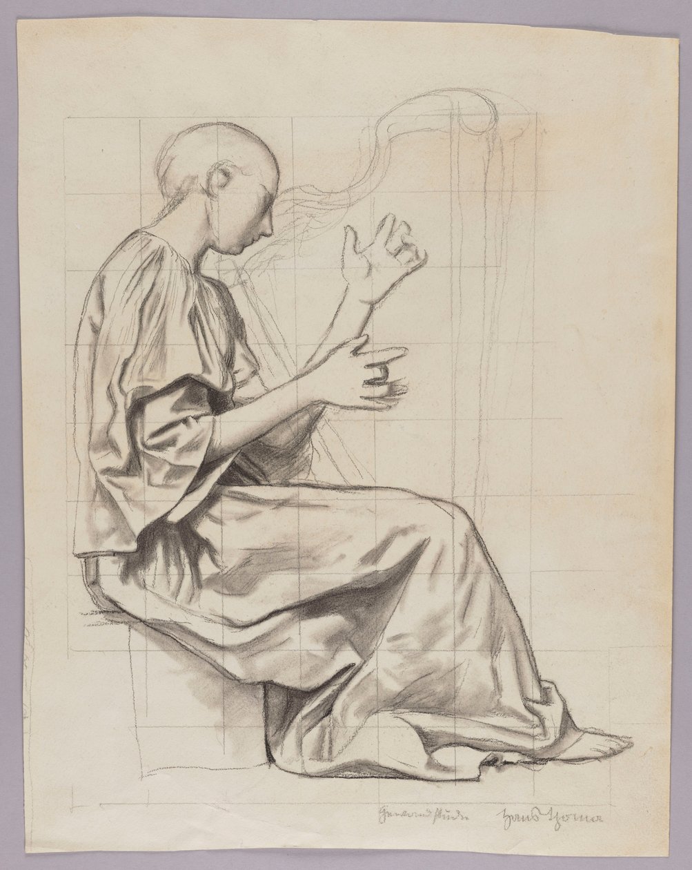Woman Playing the Harp by Hans Thoma
