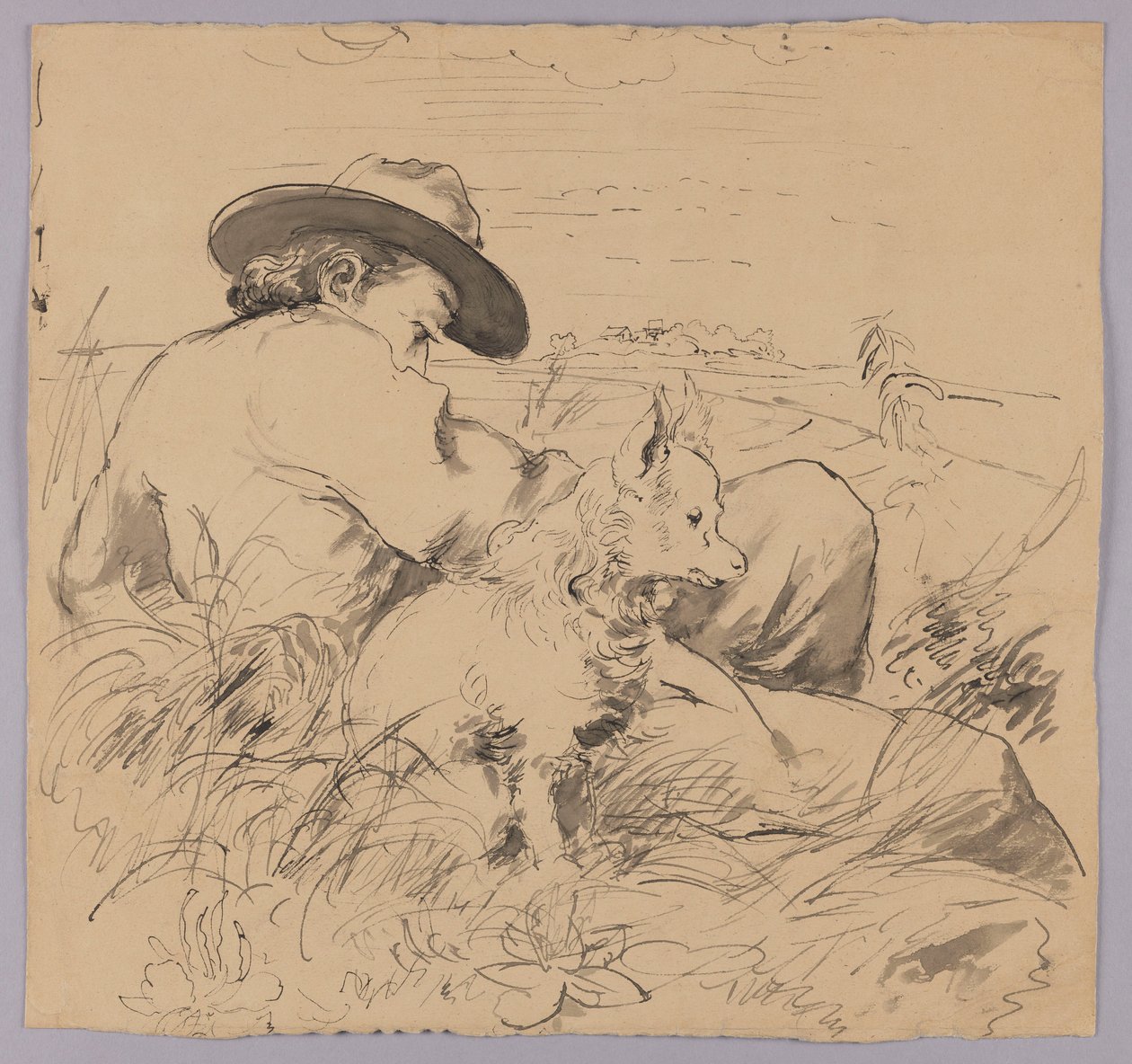 Man Lying in Grass with Dog by Hans Thoma