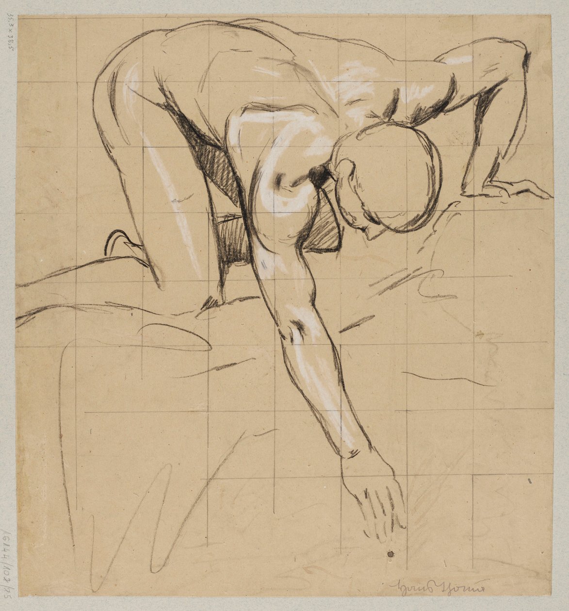 Nude Young Man Leaning over a Spring, Drawing Water with His Right Hand by Hans Thoma