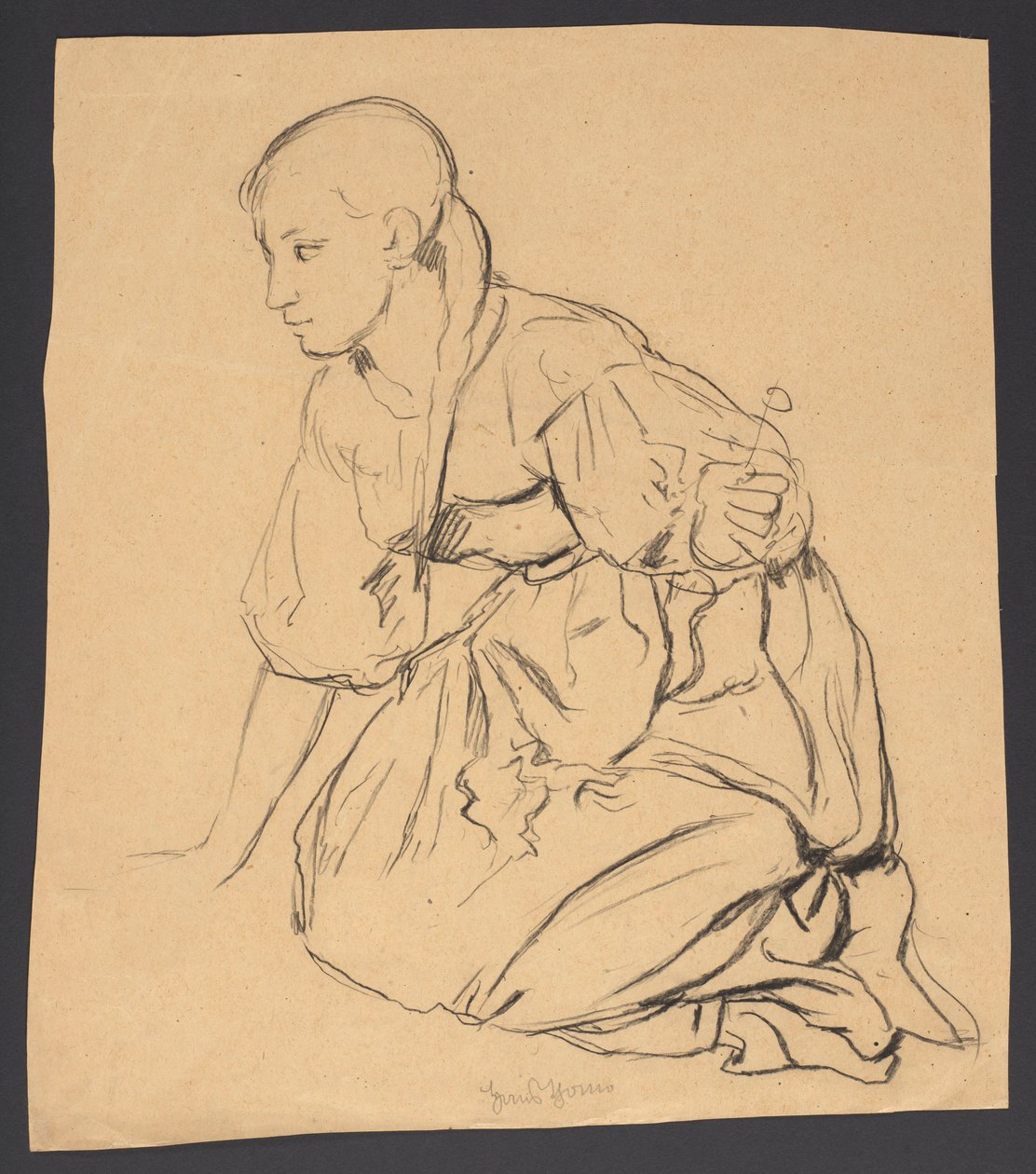 Study of a Girl Kneeling on a Meadow by Hans Thoma