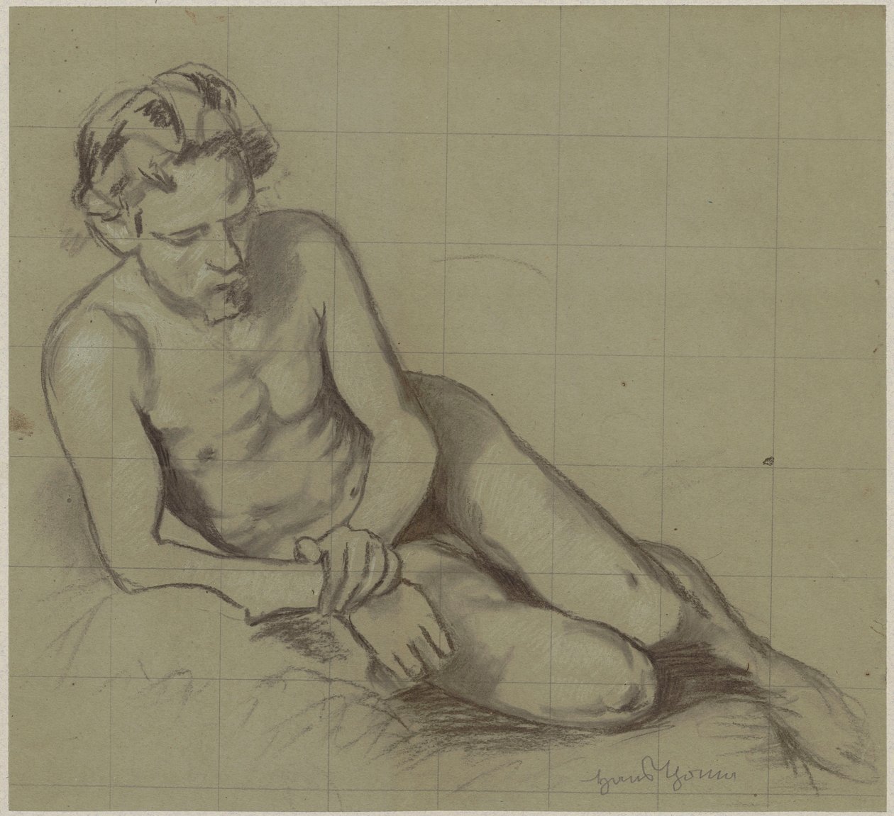 Study of a nude man lying on his right side by Hans Thoma