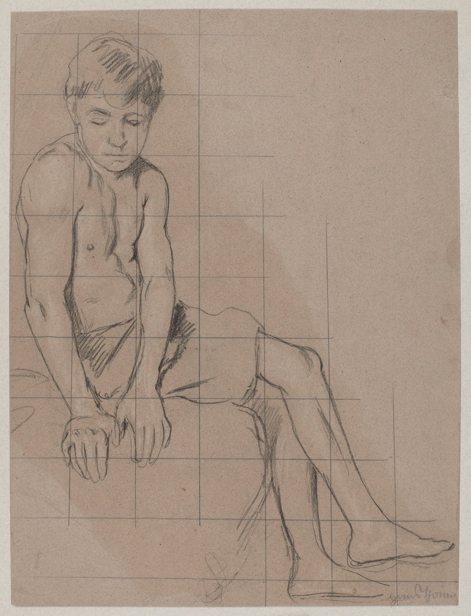 Study of a Sitting Boy by Hans Thoma