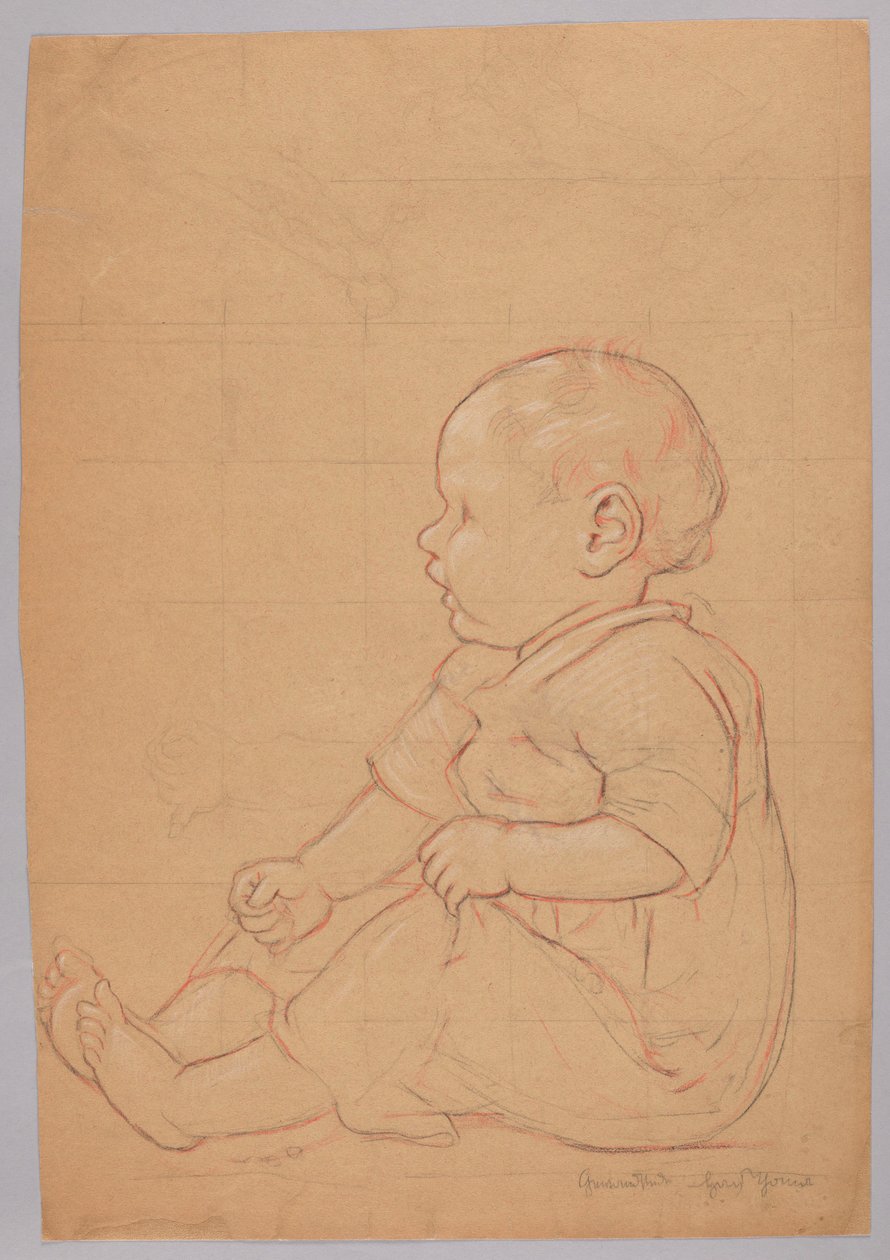 Study of a Seated Child, verso: an Old Man Seated on a Stone by Hans Thoma