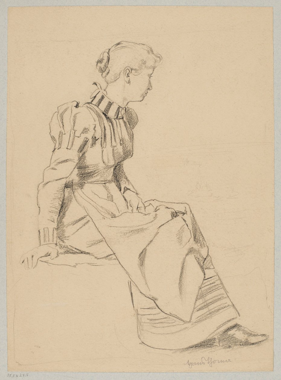 Study of a Seated Young Woman in a Long Dress by Hans Thoma