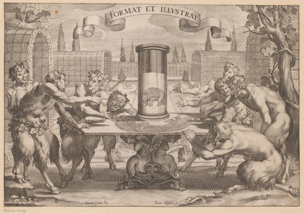 Satyrs Around an Anamorphosis of an Elephant by Hans Troschel