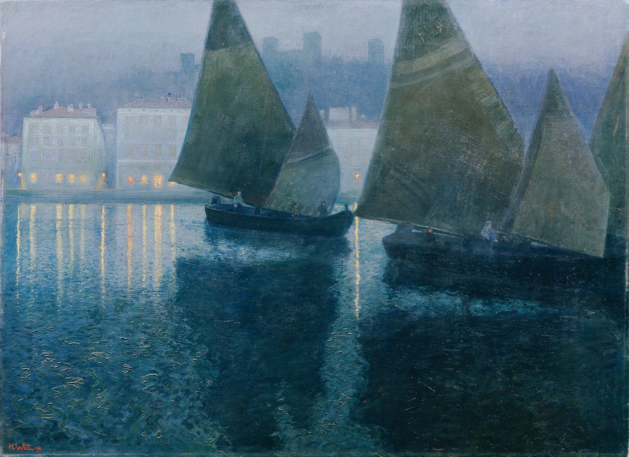 Moonlit Night in an Istrian Harbor by Hans Wilt