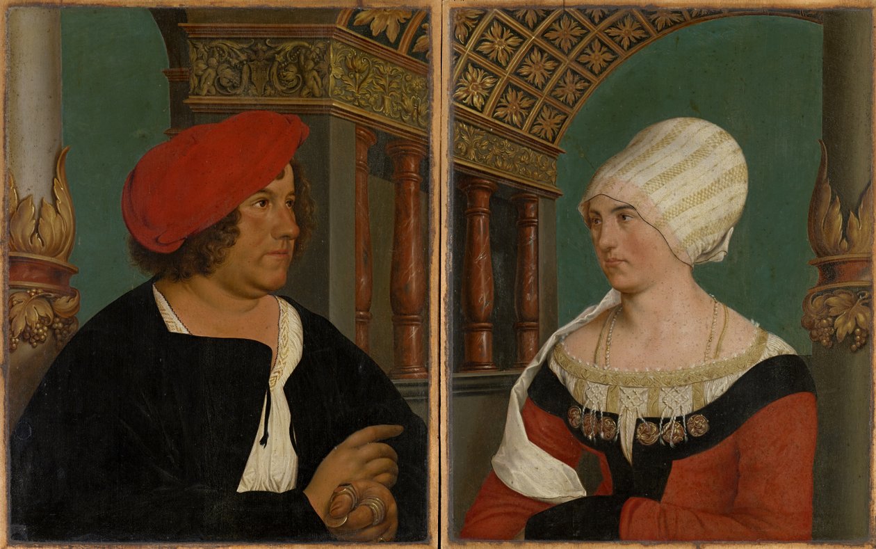 Double Portrait of the Basel Mayor Jacob Meyer zum Hasen and his Wife Dorothea Kannengiesser, 1516 by Hans after Holbein the Younger