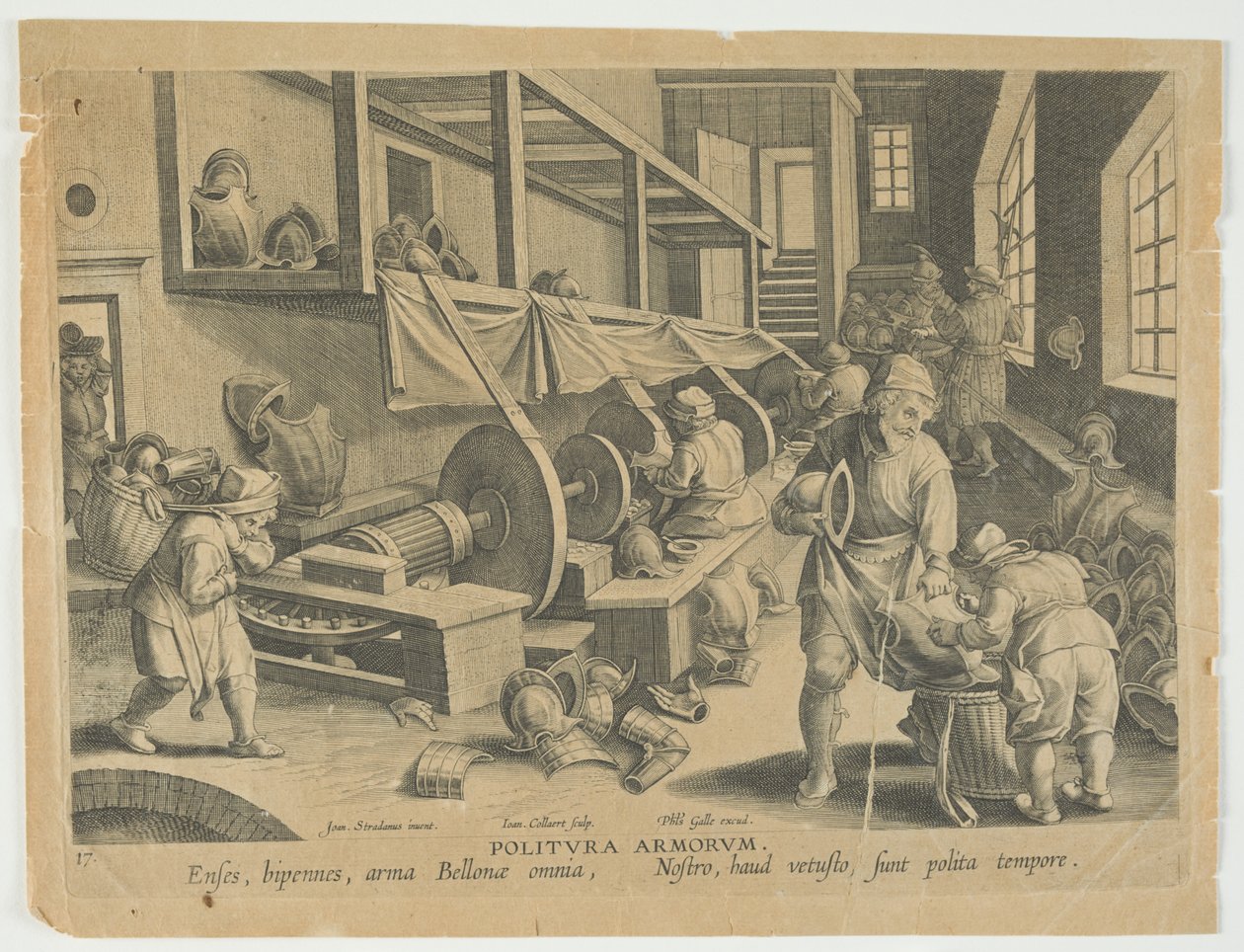 Politura Armorum, Polishing Arms, Plate 17 from the Series Nova Reperta, Modern Discoveries, c.1588 by Hans the younger Collaert