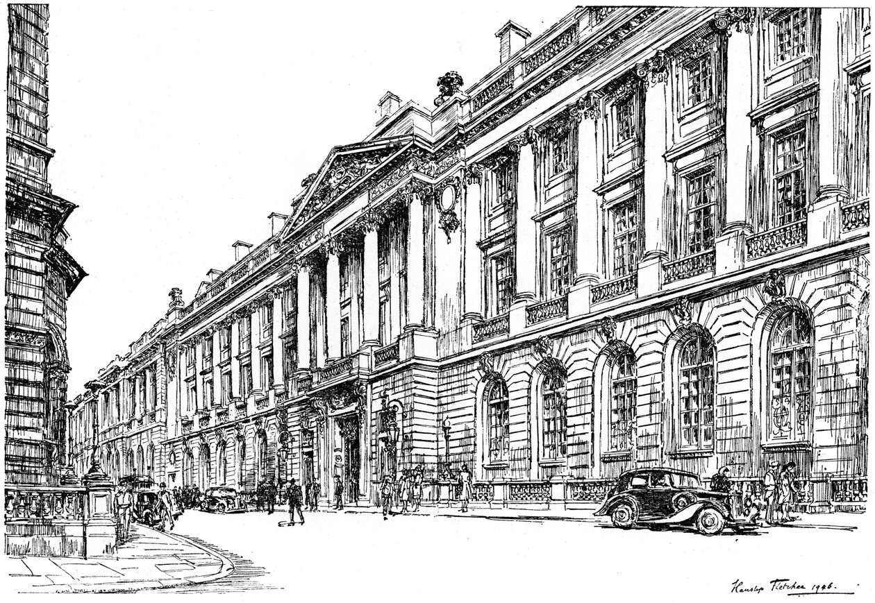 The Exterior of the RAC Clubhouse in Pall Mall, London, 1946 by Hanslip Fletcher