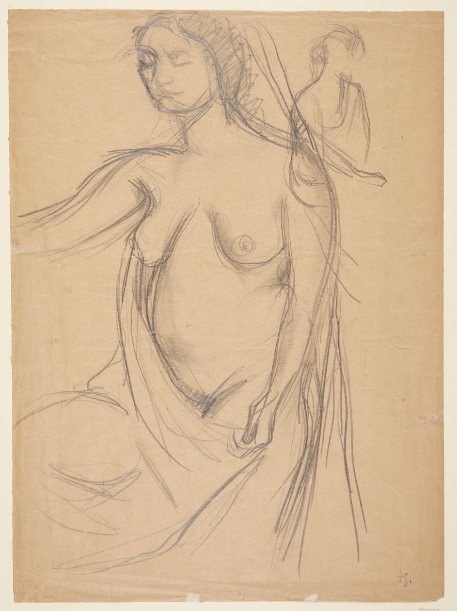 Female Model, Three-Quarter Profile to the Left, Cut Off at the Knees, and a Small Model Study by Harald Giersing