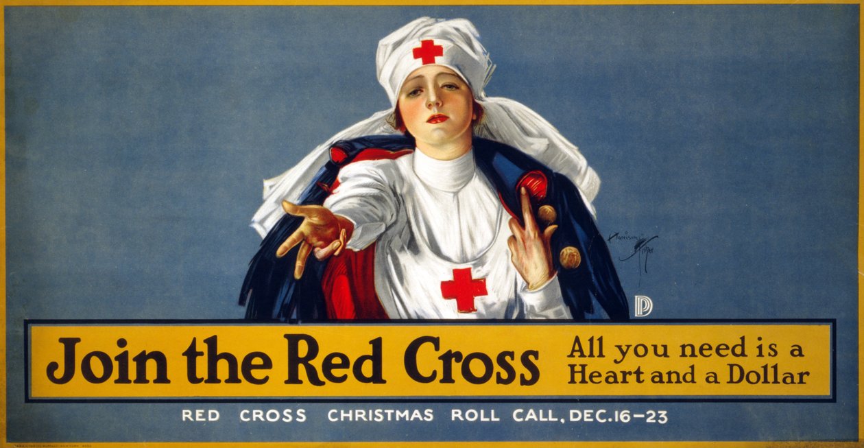 WWI Christmas Fundraising Campaign Join the Red Cross - All You Need is a Heart and a Dollar, pub. c.1914-18 by Harrison Fisher