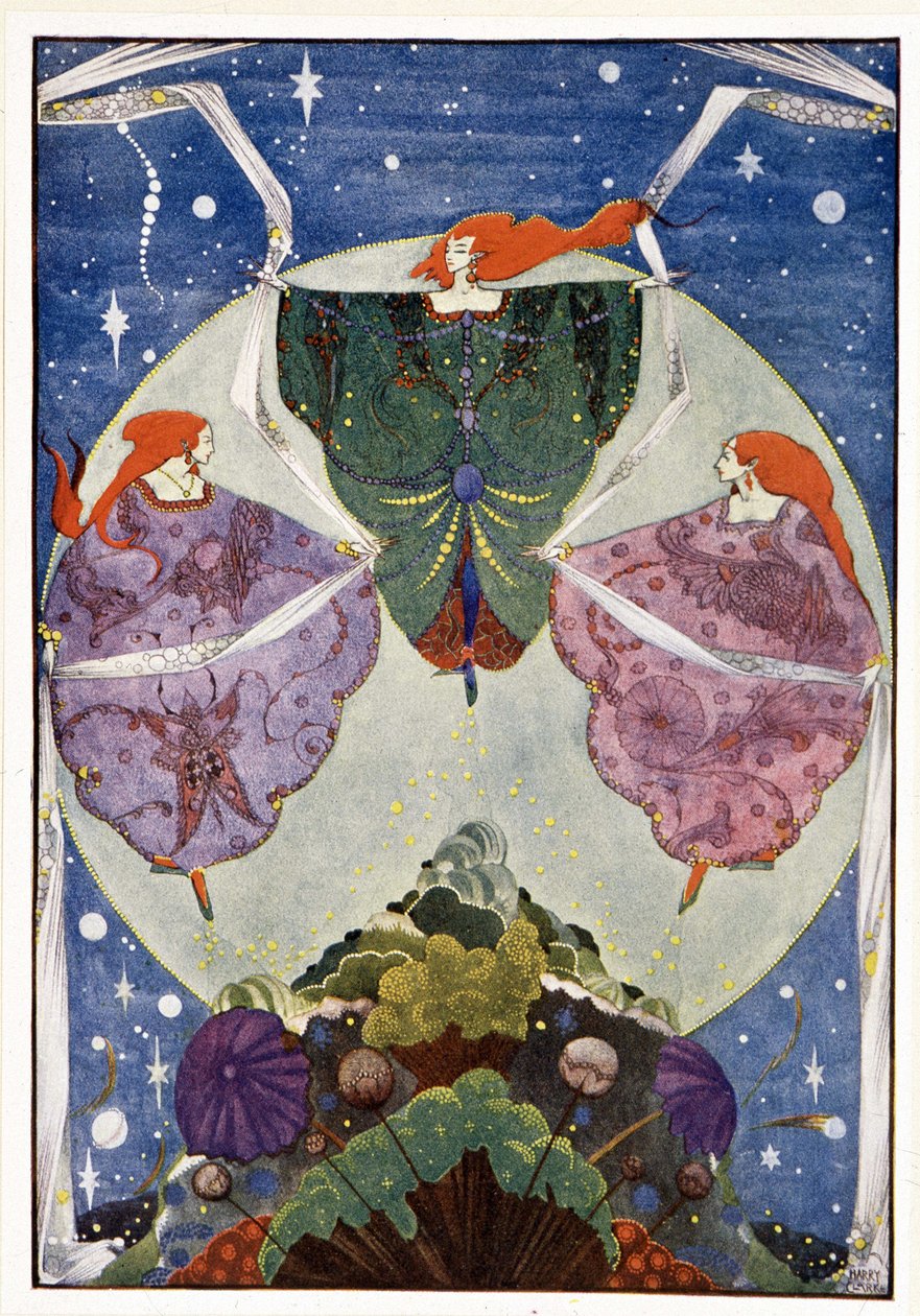 Fairies: They danced with shawls which were woven of mist and moonshine: The elf-hill - in Fairy Tales by Hans Christian Andersen, ill. by Harry Clarke by Harry Clarke