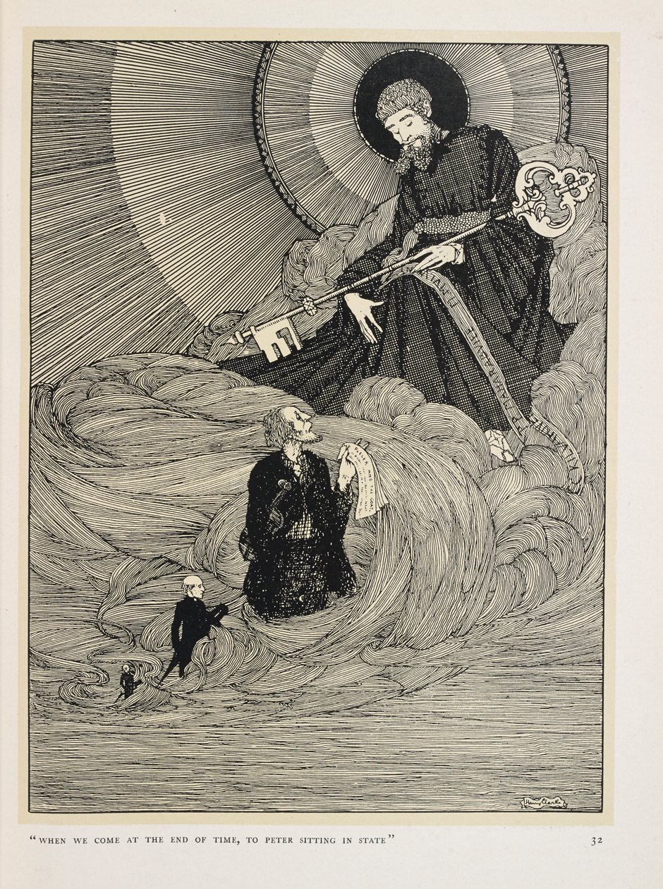The Fiddler of Dooney. "When we come at the end of time, to Peter sitting in state" by Harry Clarke