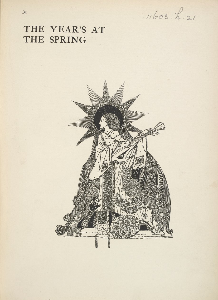 Untitled Illustration. A Woman Playing a Musical Instrument by Harry Clarke