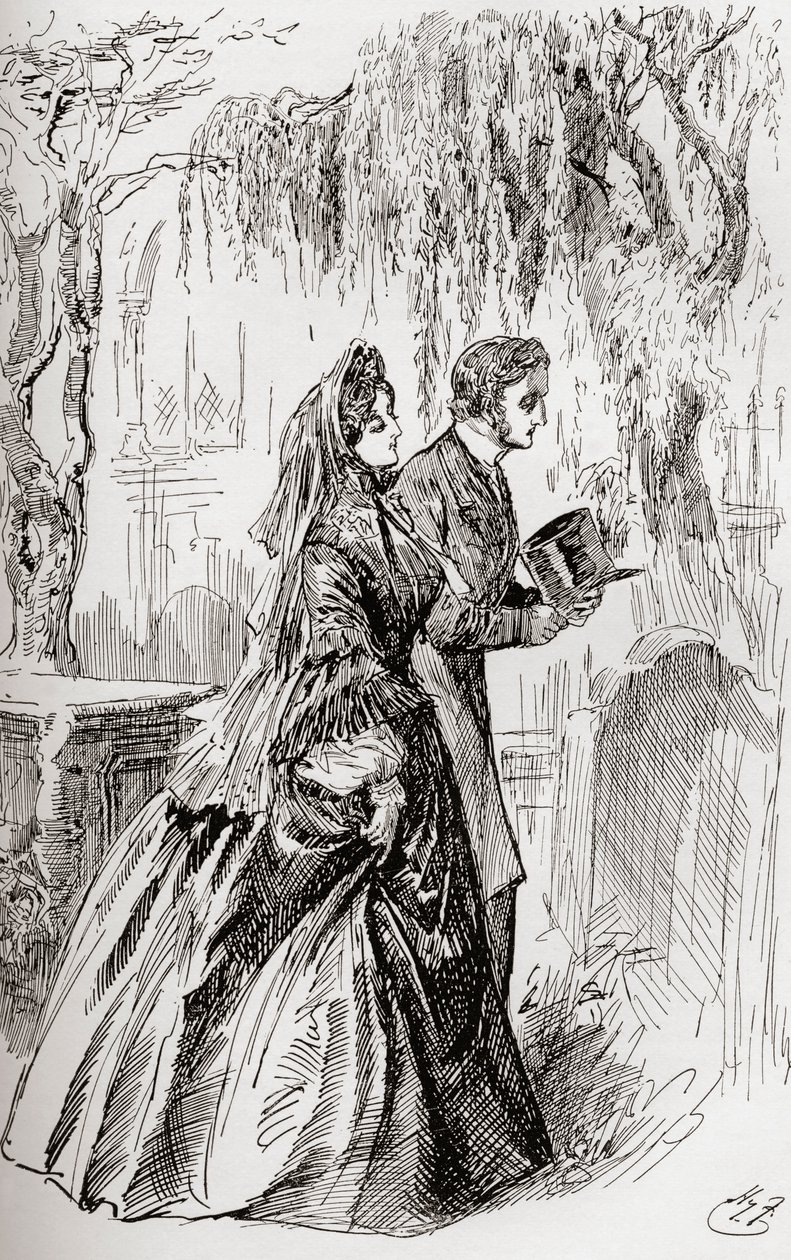 Estella and Pip. "I saw no shadow of another parting from her." by Harry Furniss