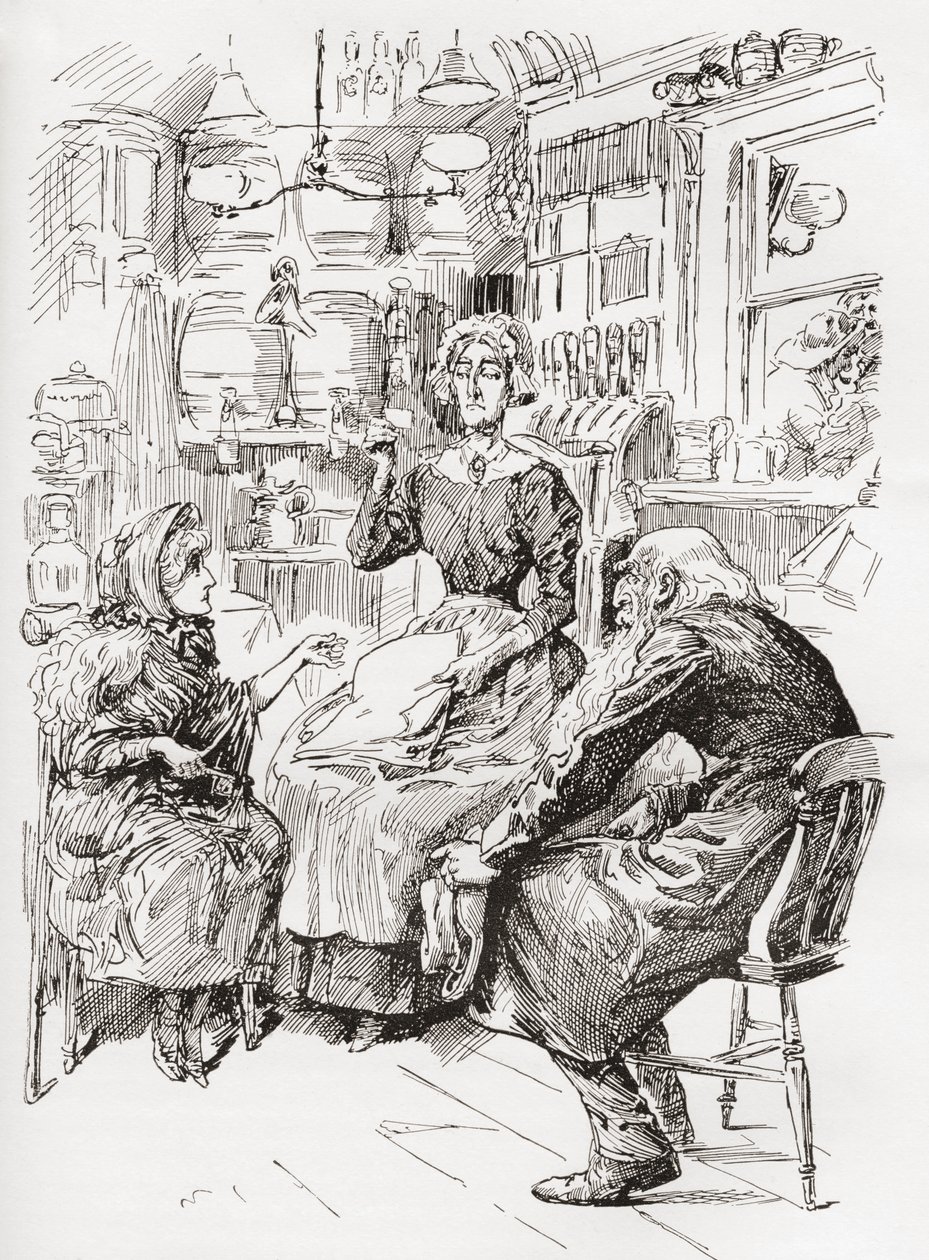 Mr. Riah and Miss Wren at the Six Jolly Fellowship Porters by Harry Furniss