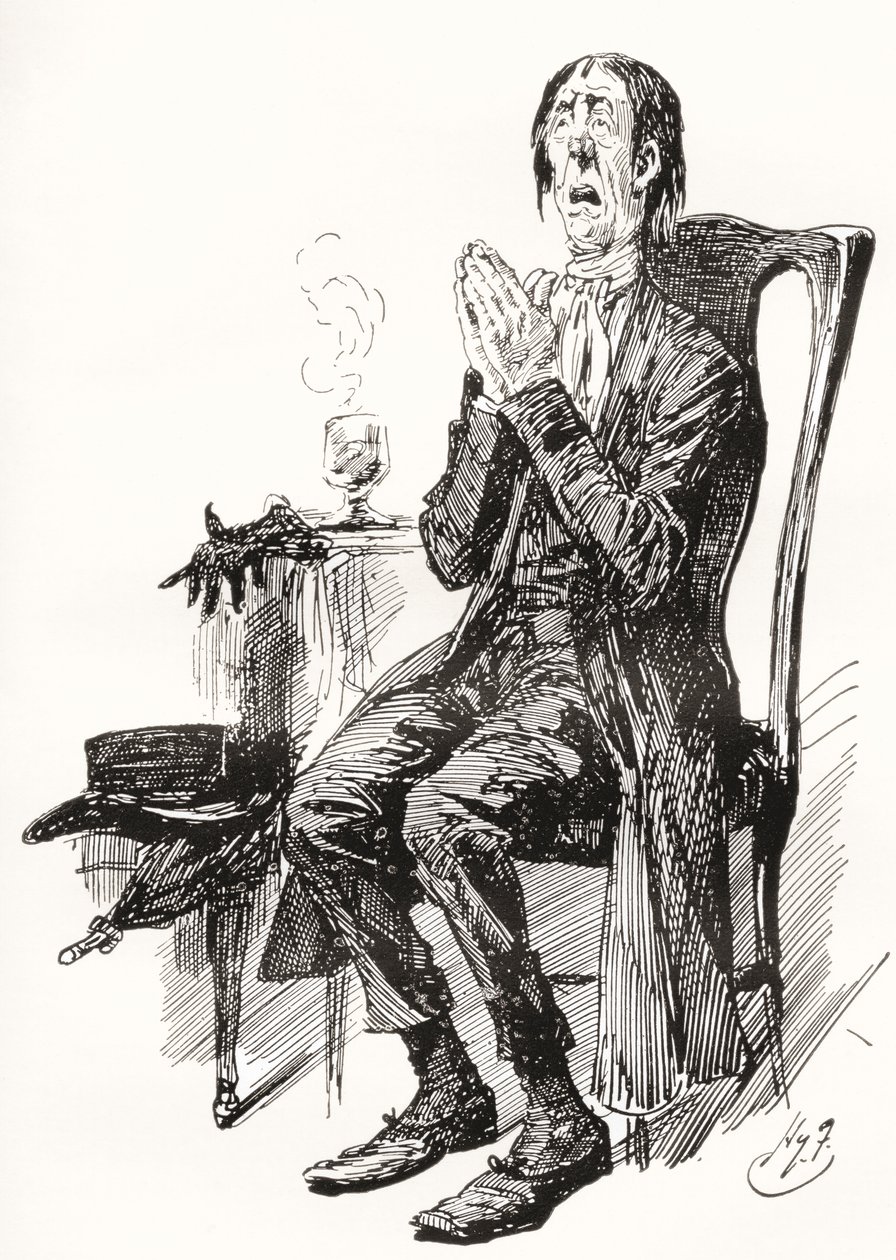 Stiggins. Illustration by Harry Furniss for the Charles Dickens Novel The Pickwick Papers, from The Testimonial Edition, Published 1910. by Harry Furniss