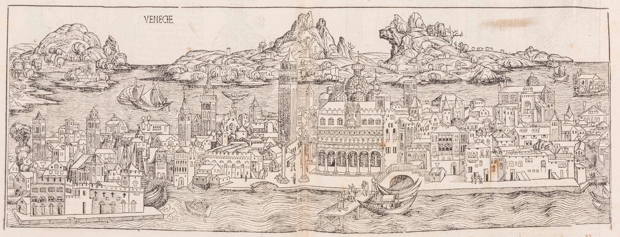 1930 Reprint of the View of Venice from the Nuremberg Chronicle (Cropped) by Hartmann Schedel