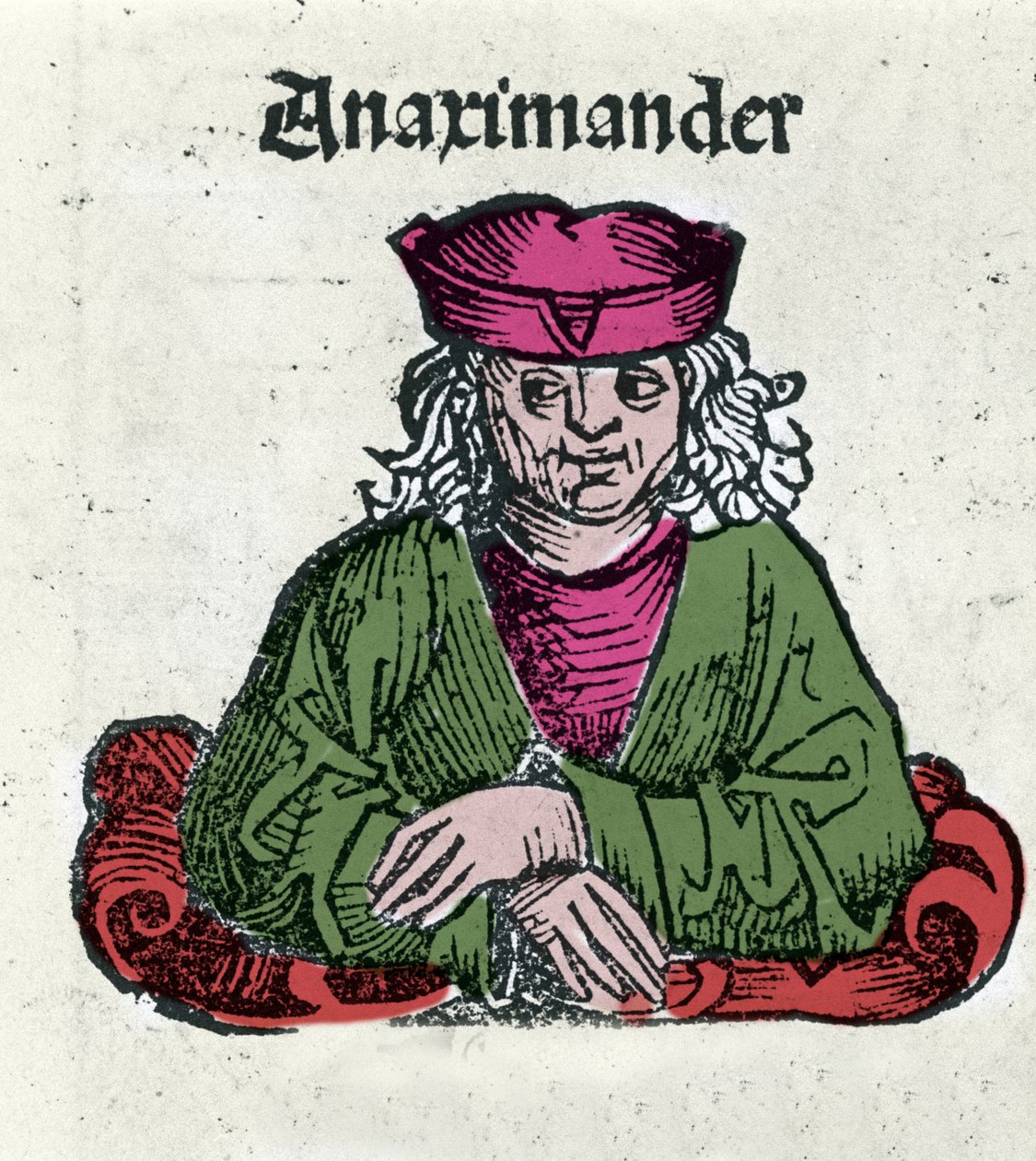 Representation of Anaximander of Miletus (610 - 547 BC), Greek philosopher, mathematician and astronomer. Xylography of Chronicles of Nuremberg by Hartmann Schedel by Hartmann Schedel