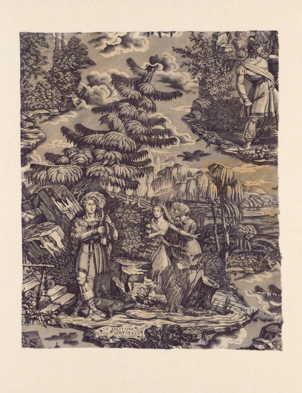 The Hermit at the Bridge over the Torrent (Furnishing Fabric) by Hartmann et Fils