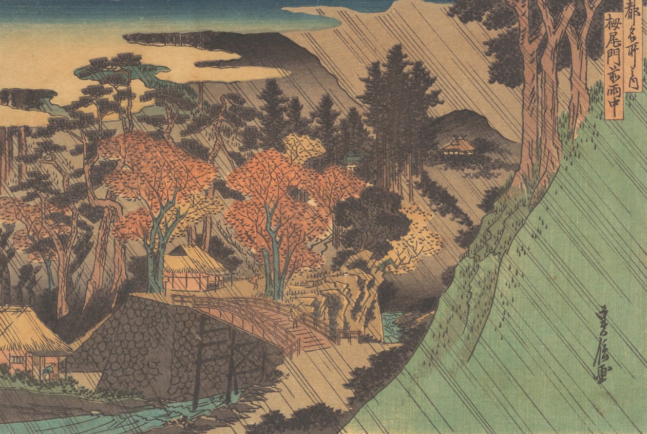 Rain at the Togano Gate, Mid 19th Century by Hasegawa Sadanobu
