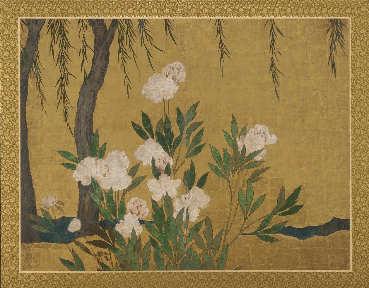 Peonies and Willows by Hasegawa Tonin