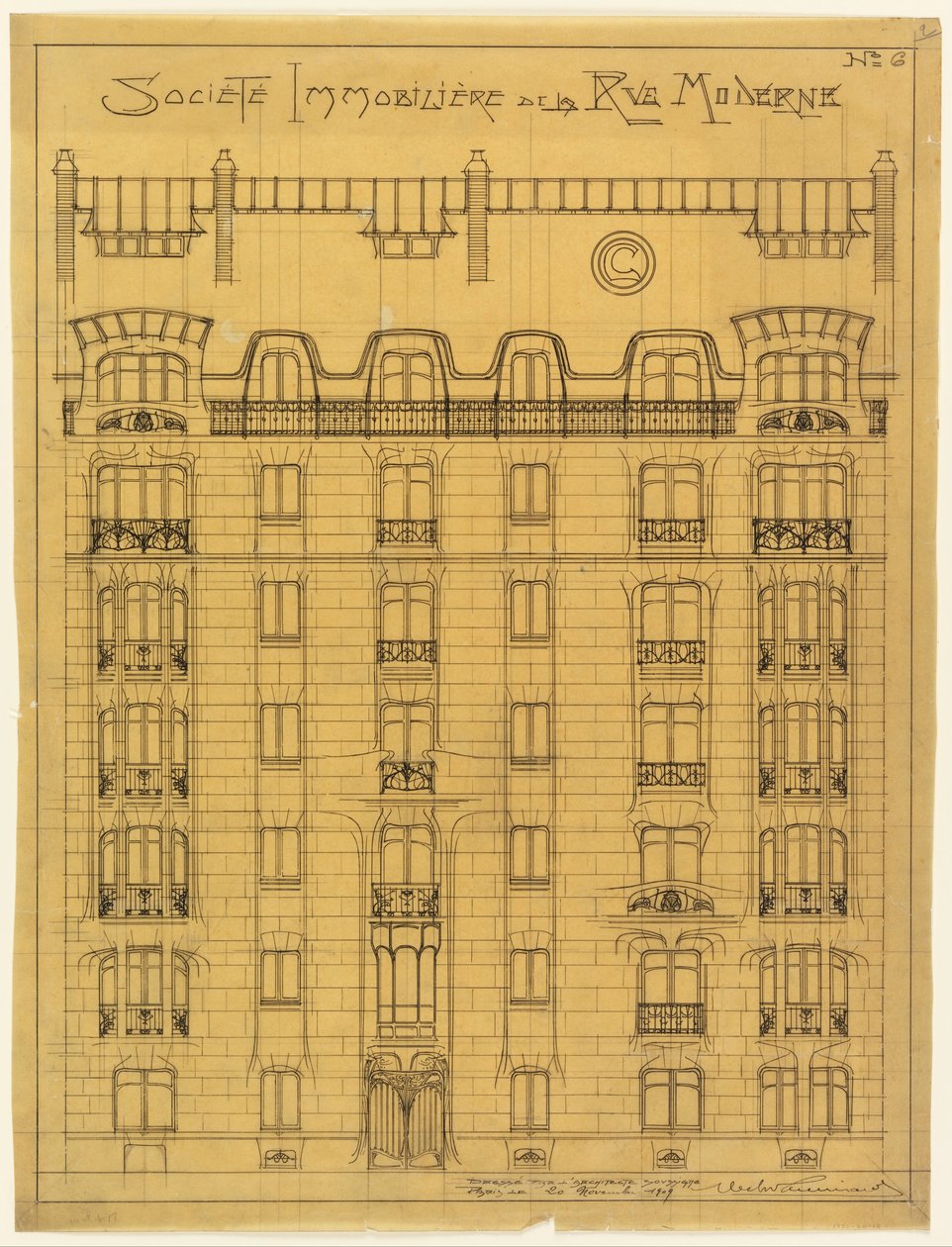 Design for the Facade of Société Immobilière de la Rue Modern, No. 6 by Hector Guimard