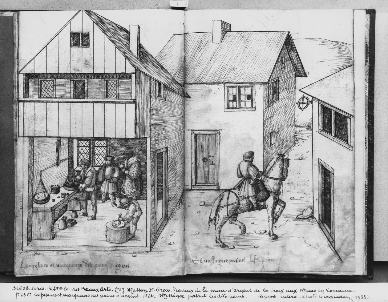 Silver Mine of La Croix-aux-Mines, Lorraine, weighing and stamping the Silver Ingots, a Messenger Carrying the Ingots, c.1530 by Heinrich Gross or Groff