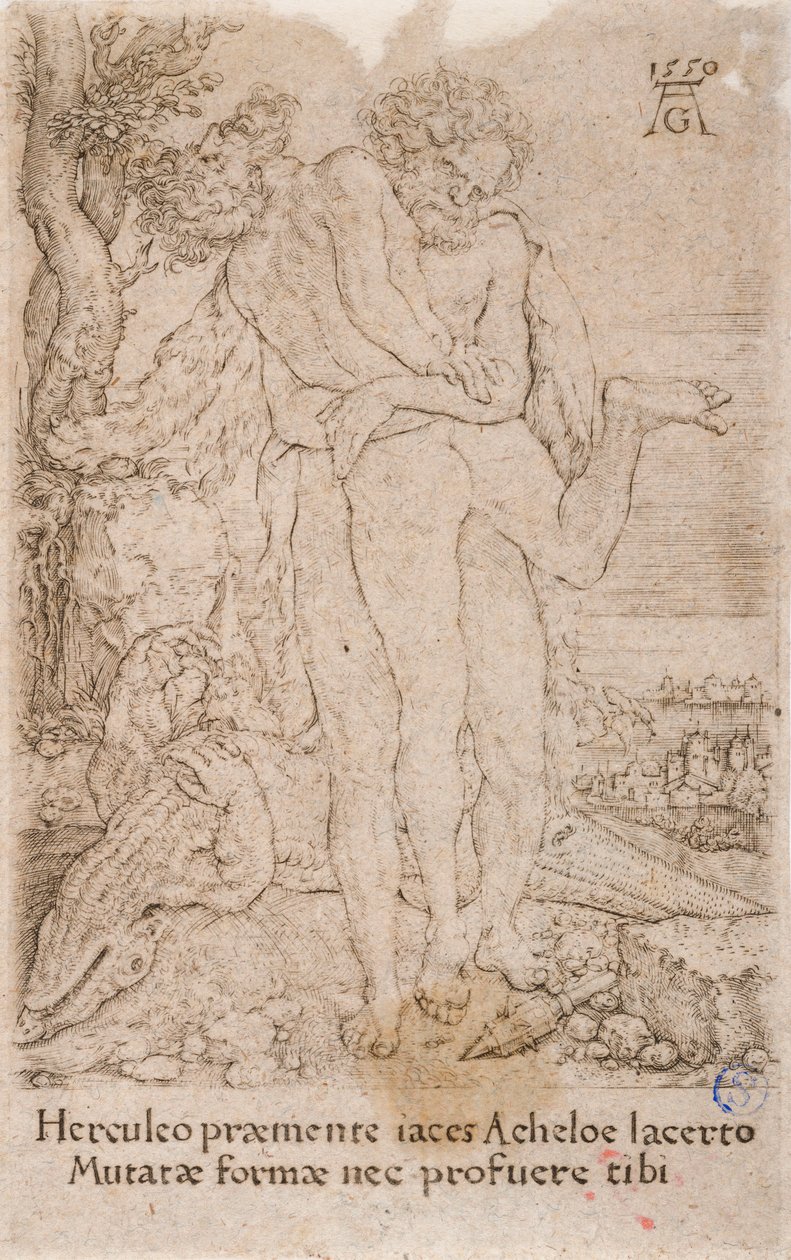 Hercules Fighting the River-God Achelous, from the Series: The Labours of Hercules (7) by Heinrich Aldegrever