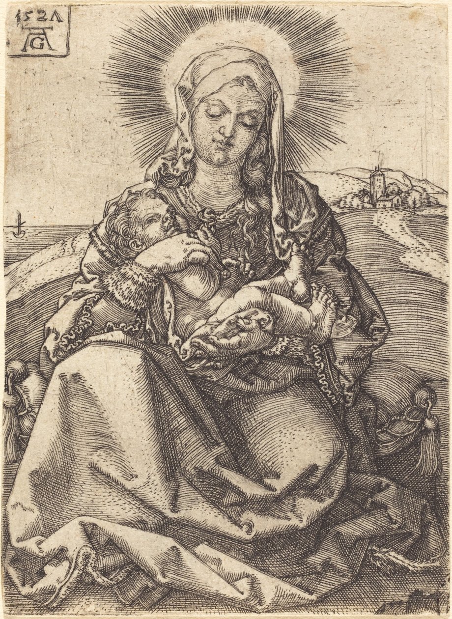 Madonna in a Landscape Sitting on a Cushion by Heinrich Aldegrever