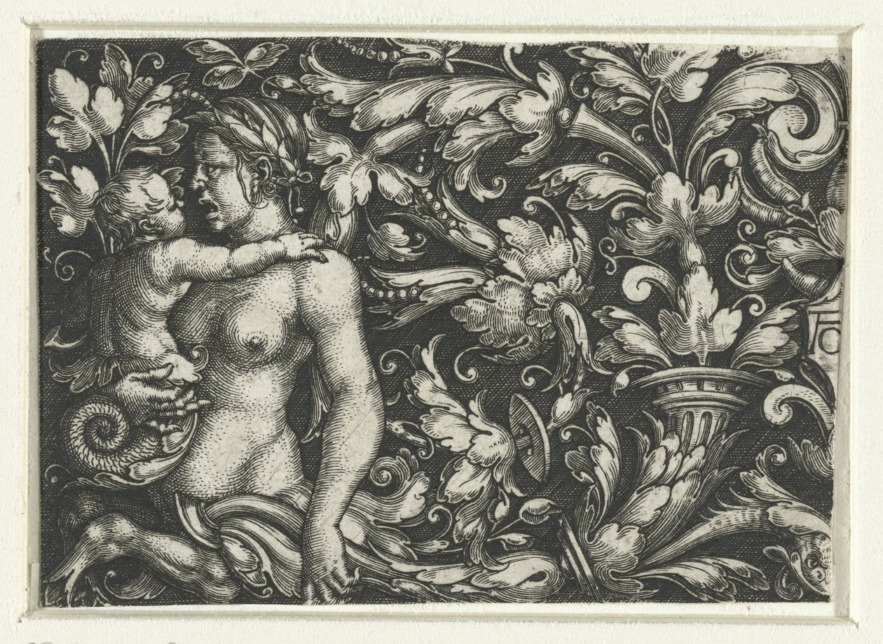 Ornament with Foliage and a Female Triton with Child by Heinrich Aldegrever