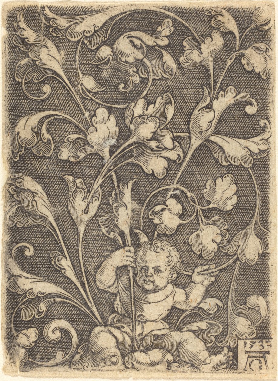 Scroll Ornament with Seated Child by Heinrich Aldegrever