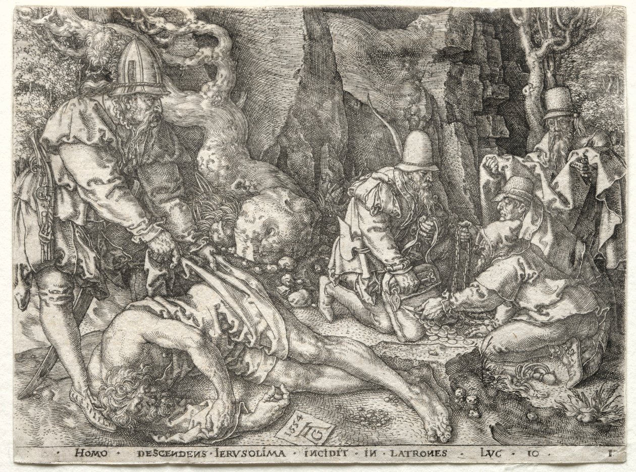 The Parable of the Good Samaritan: The Robbers Attacking the Travelers by Heinrich Aldegrever